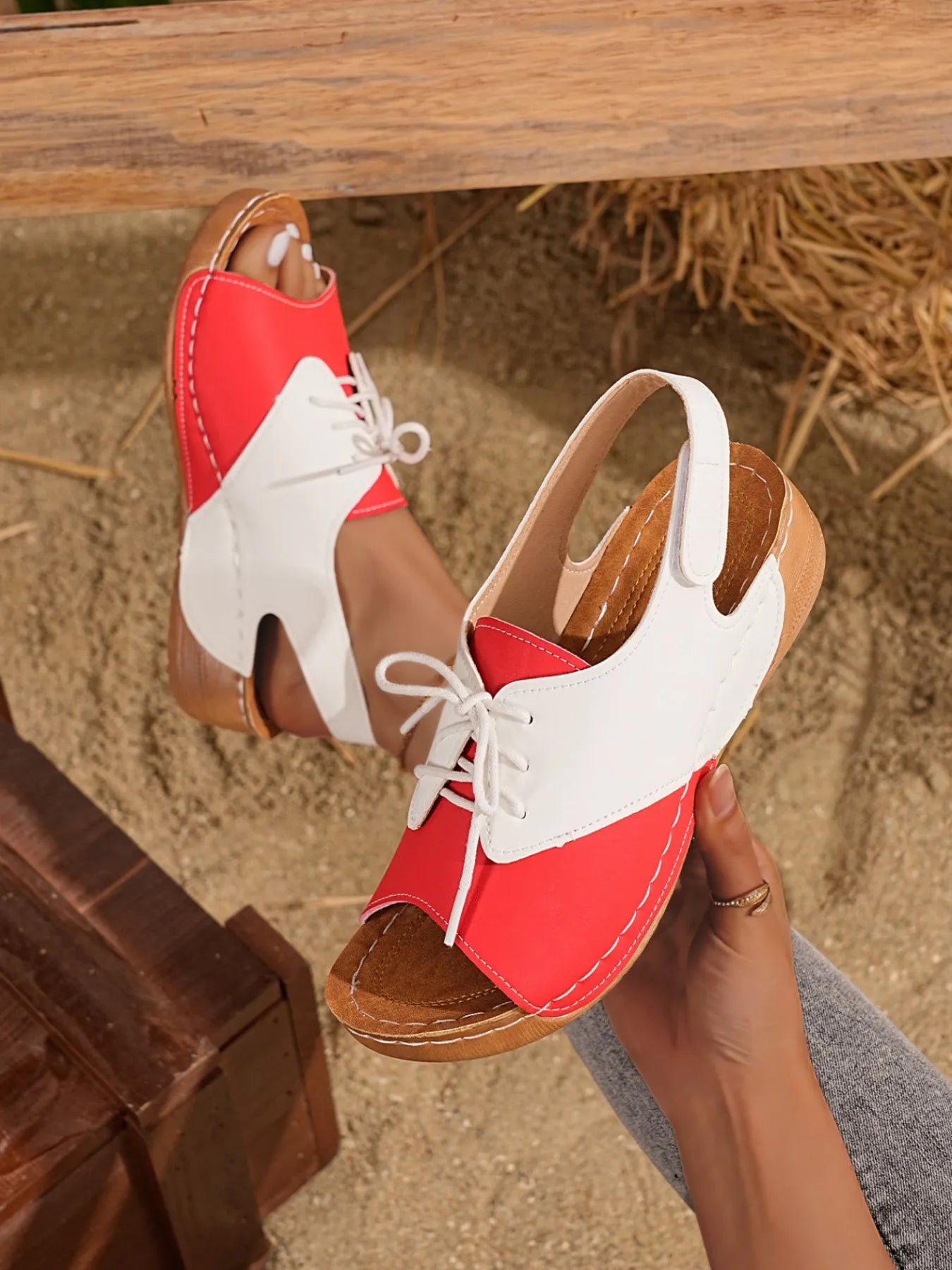 Lace Up Wedge Sandals