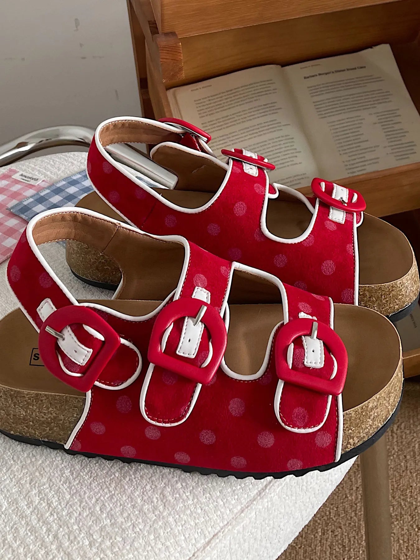 Polka Dot Double Buckle Platform Sandals
