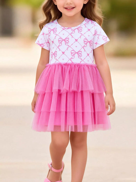 Children's Bowknot Pattern Tulle Layered Dress