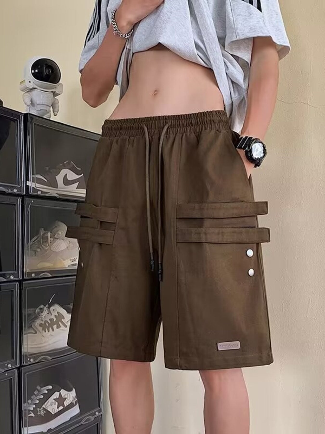 Men's Plus Size Casual Cargo Shorts with Pockets