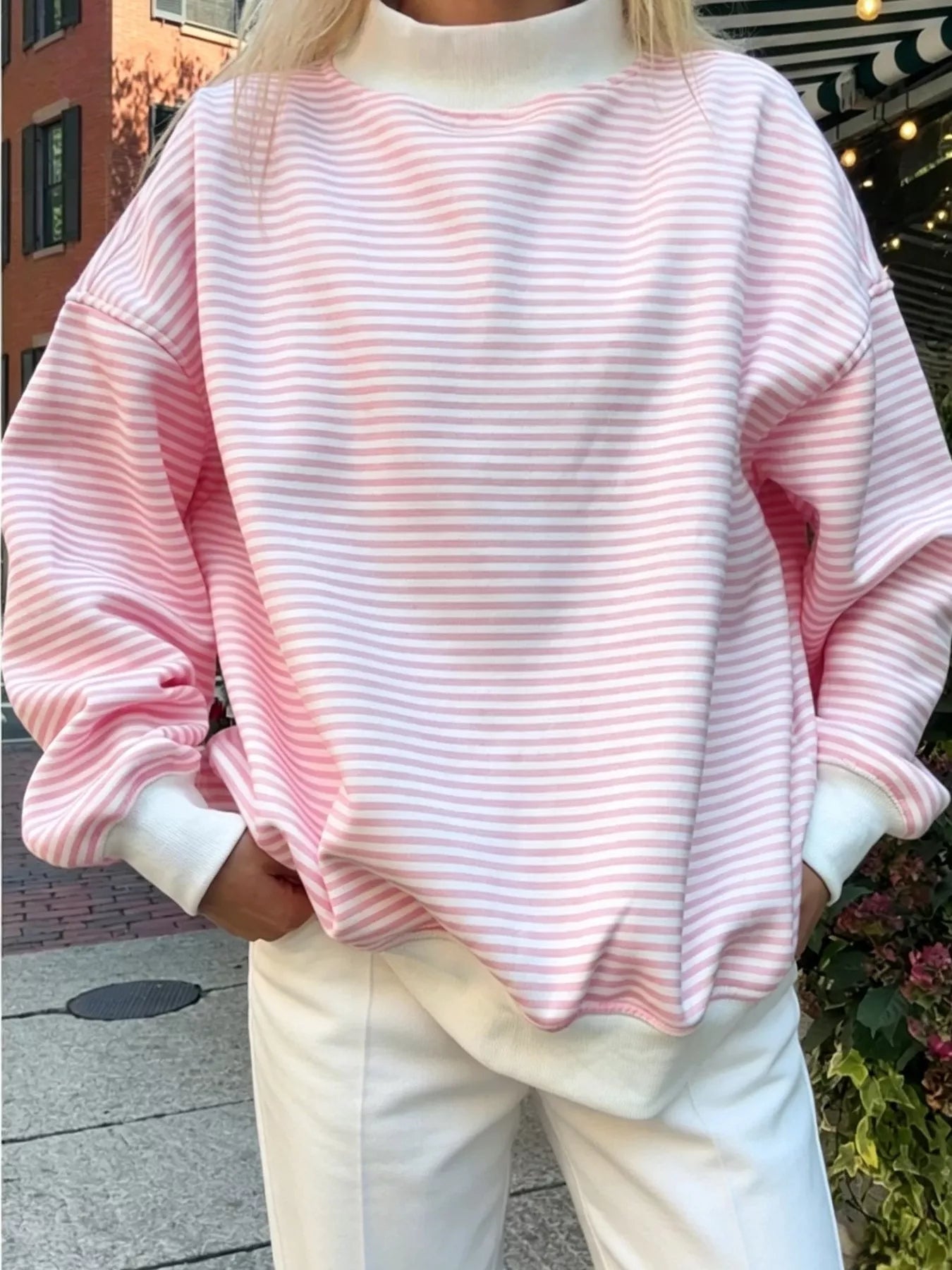 Oversized Striped Crew Neck Sweatshirt
