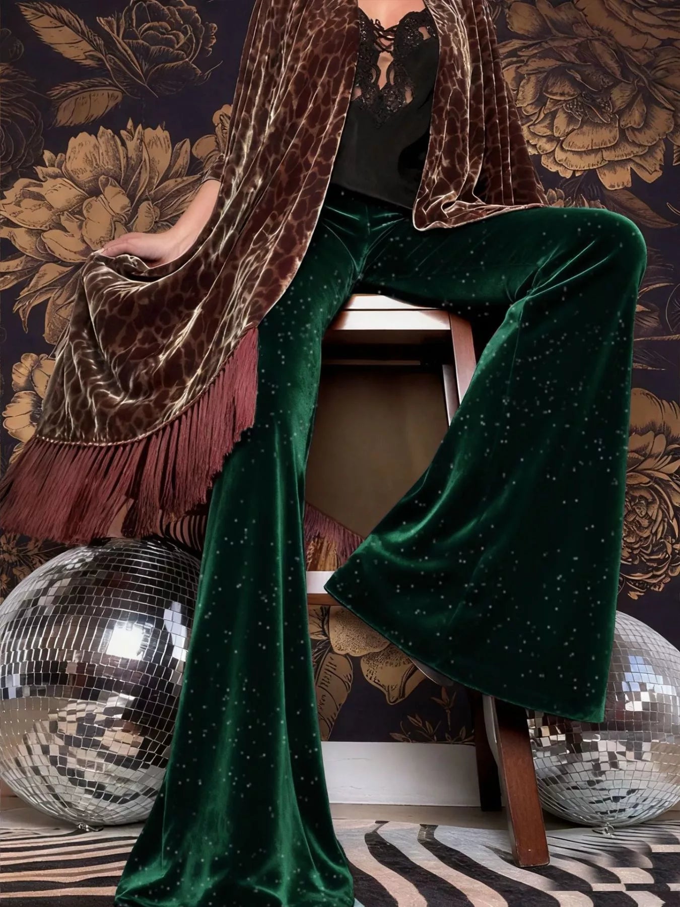 Velvet High Waist Flared Pants