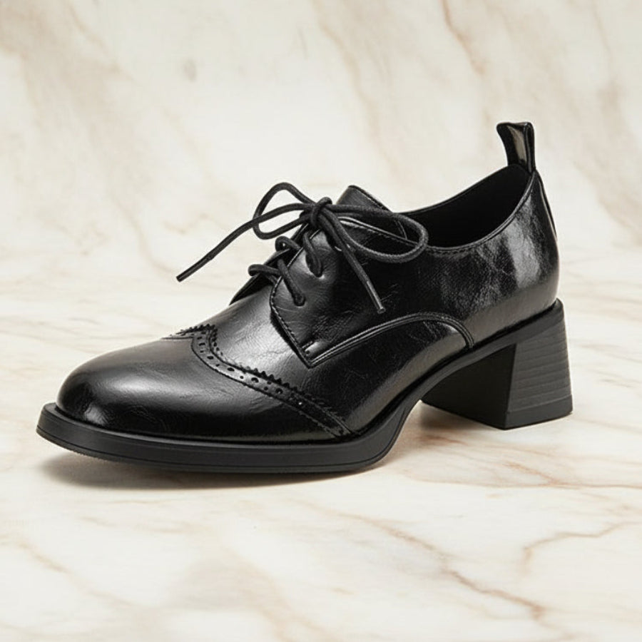 Brogue Lace-Up Oxford Pumps | Block Heel | Women's Chunky Heel Oxfords