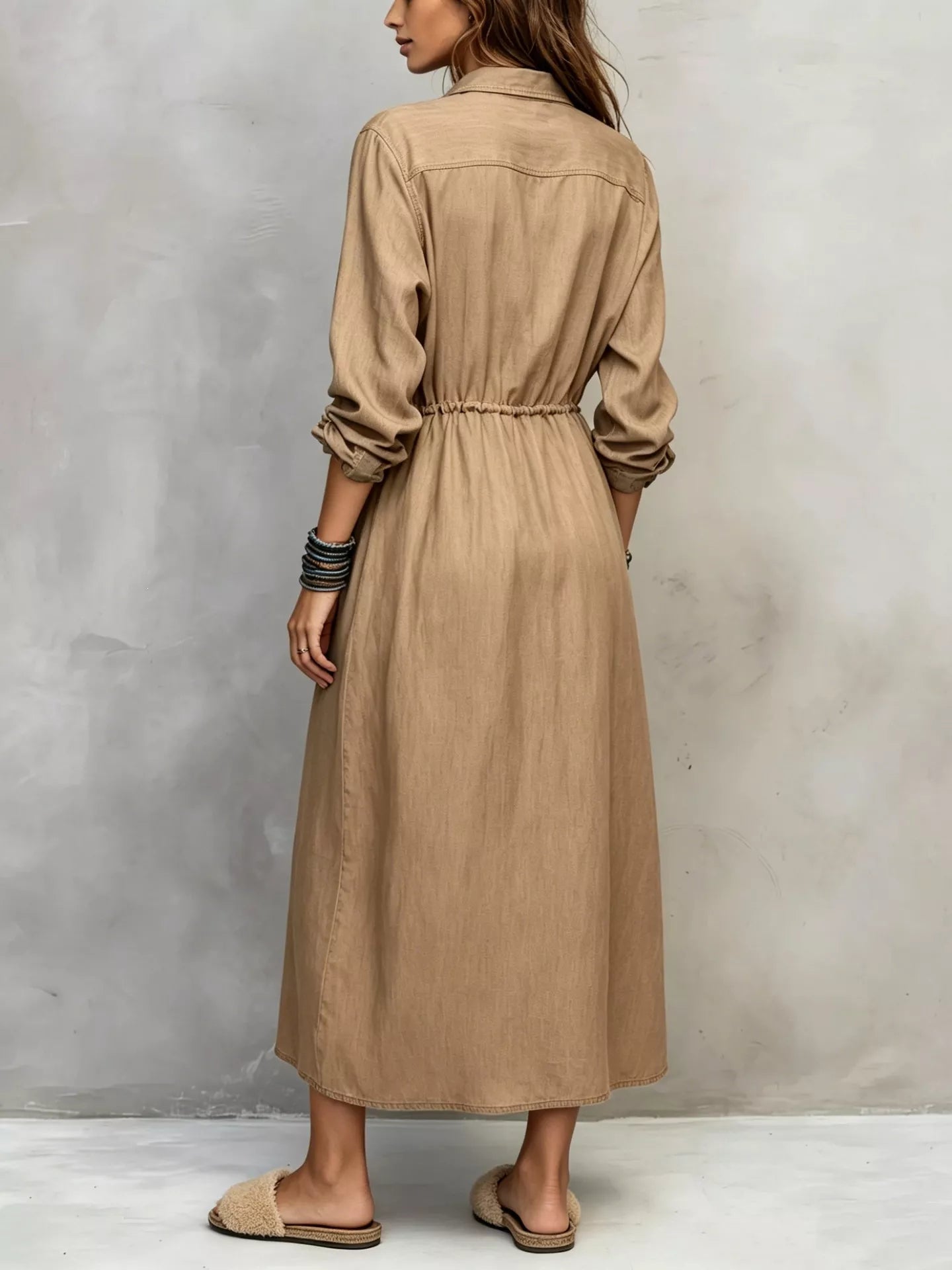 Full Size Button Front Long Sleeve Shirt Dress Plus Size