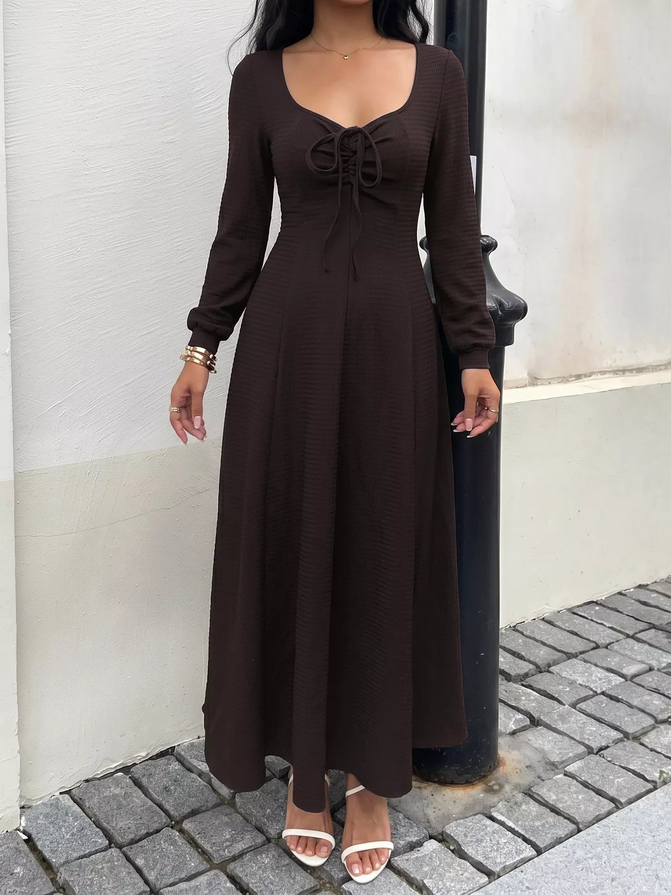 Long Sleeve Tie-Front Maxi Dress