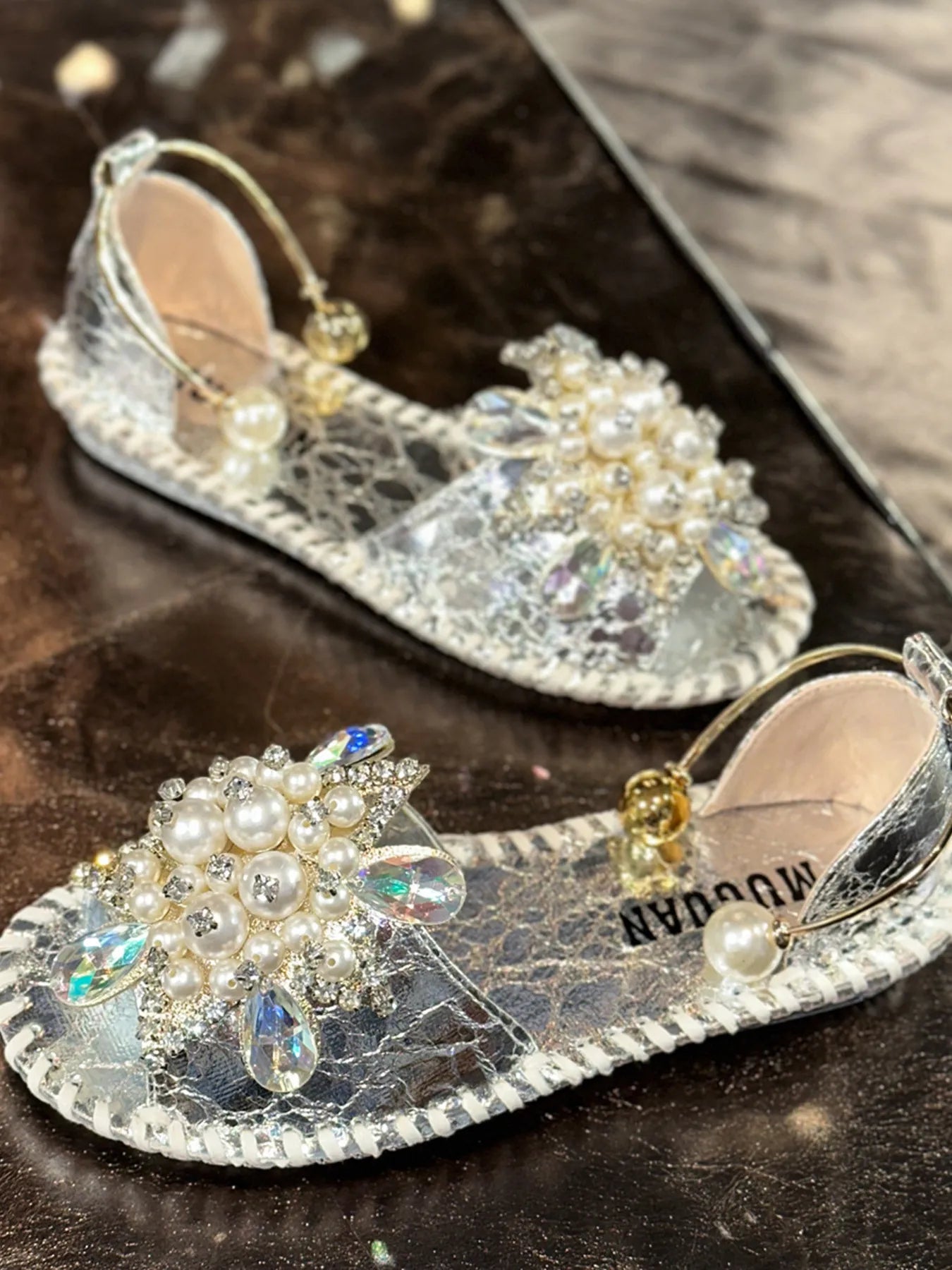 Pearl Embellished Flat Sandals