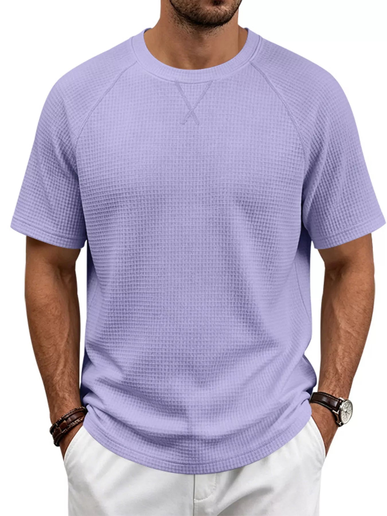 Men's Full Size Waffle Knit Raglan Short Sleeve T-Shirt Plus Size