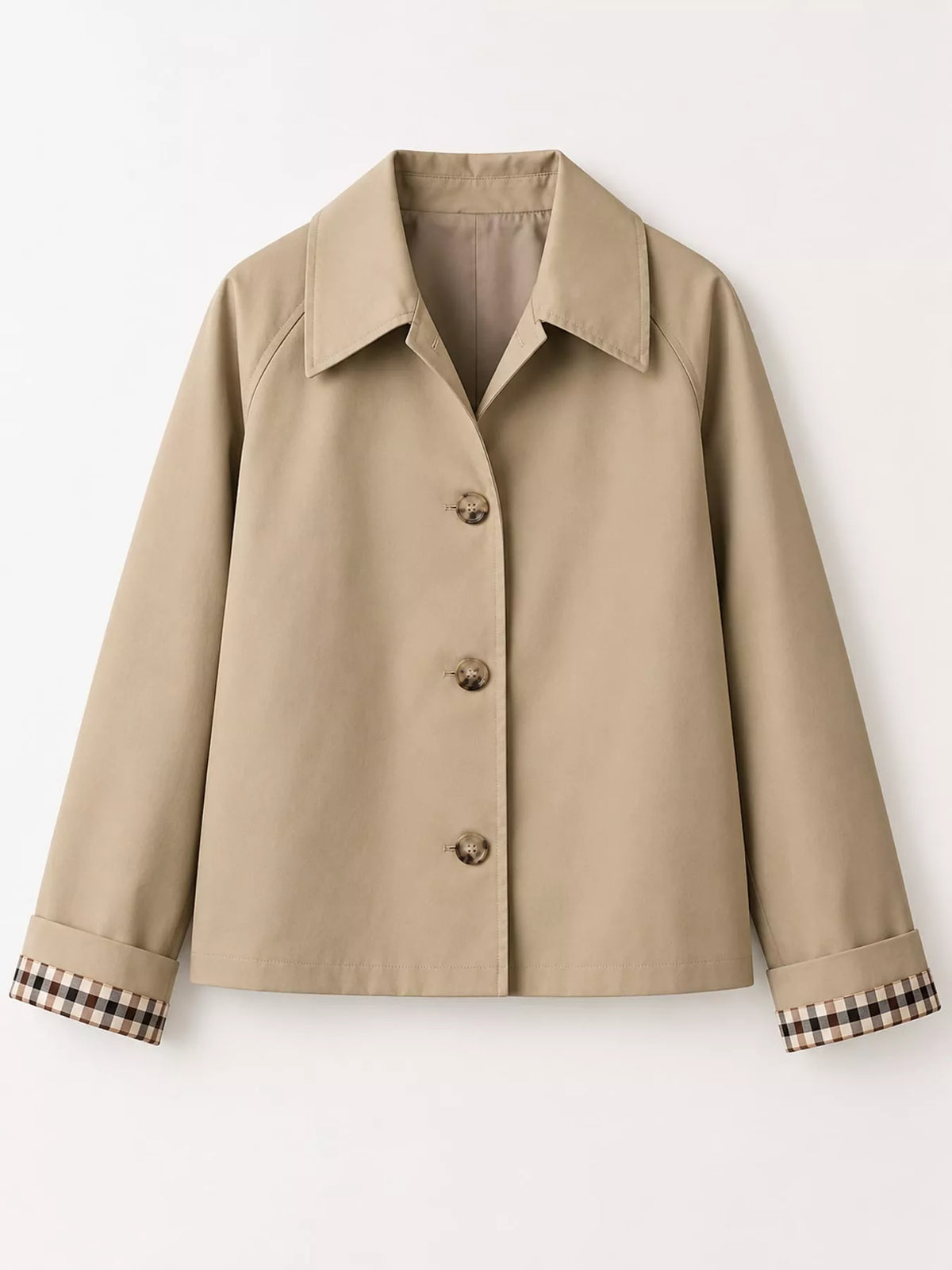 Plaid Cuffs Cropped Trench Outerwear