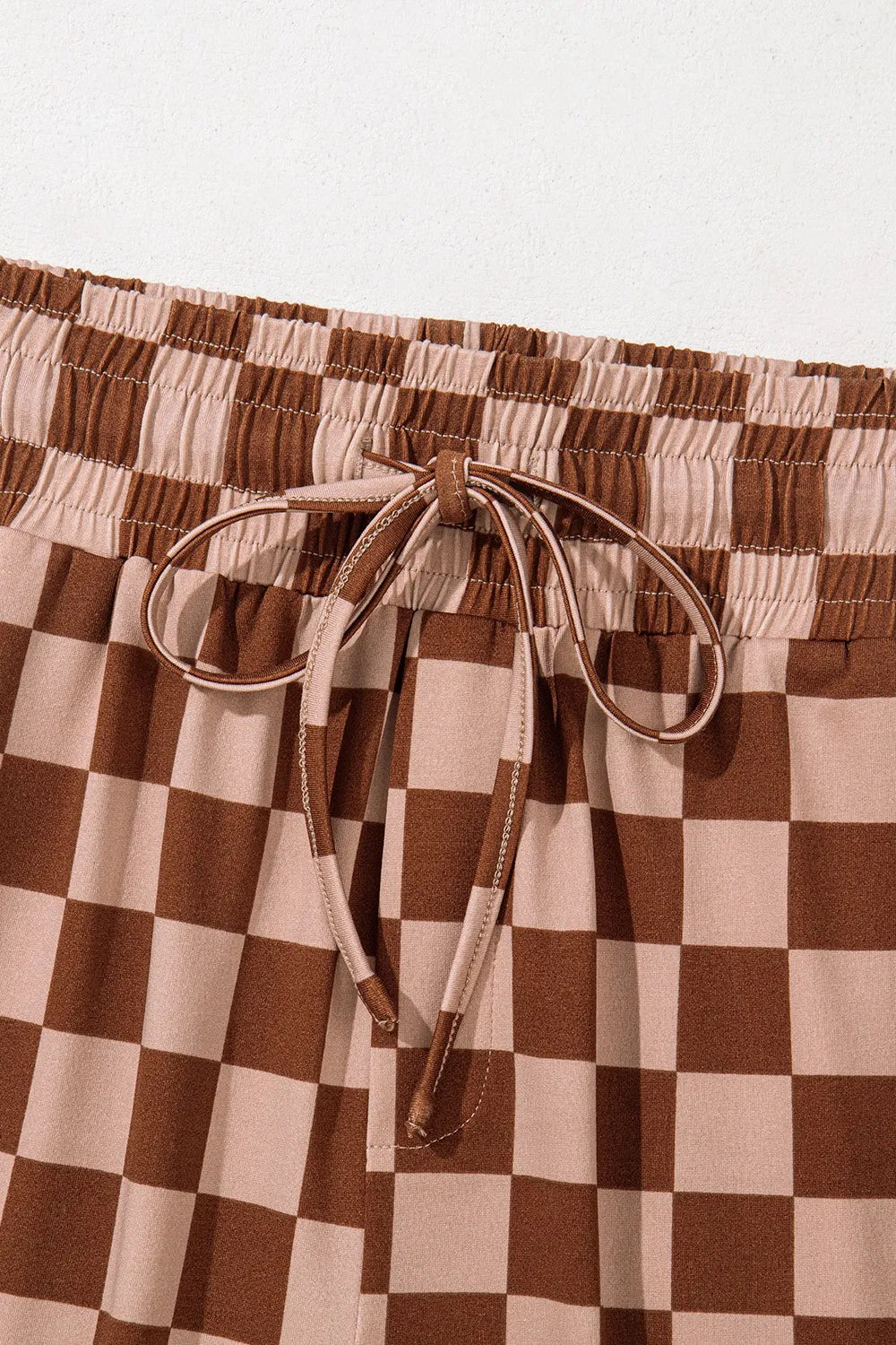 Checkered Elastic High Waist Loose Casual Pants