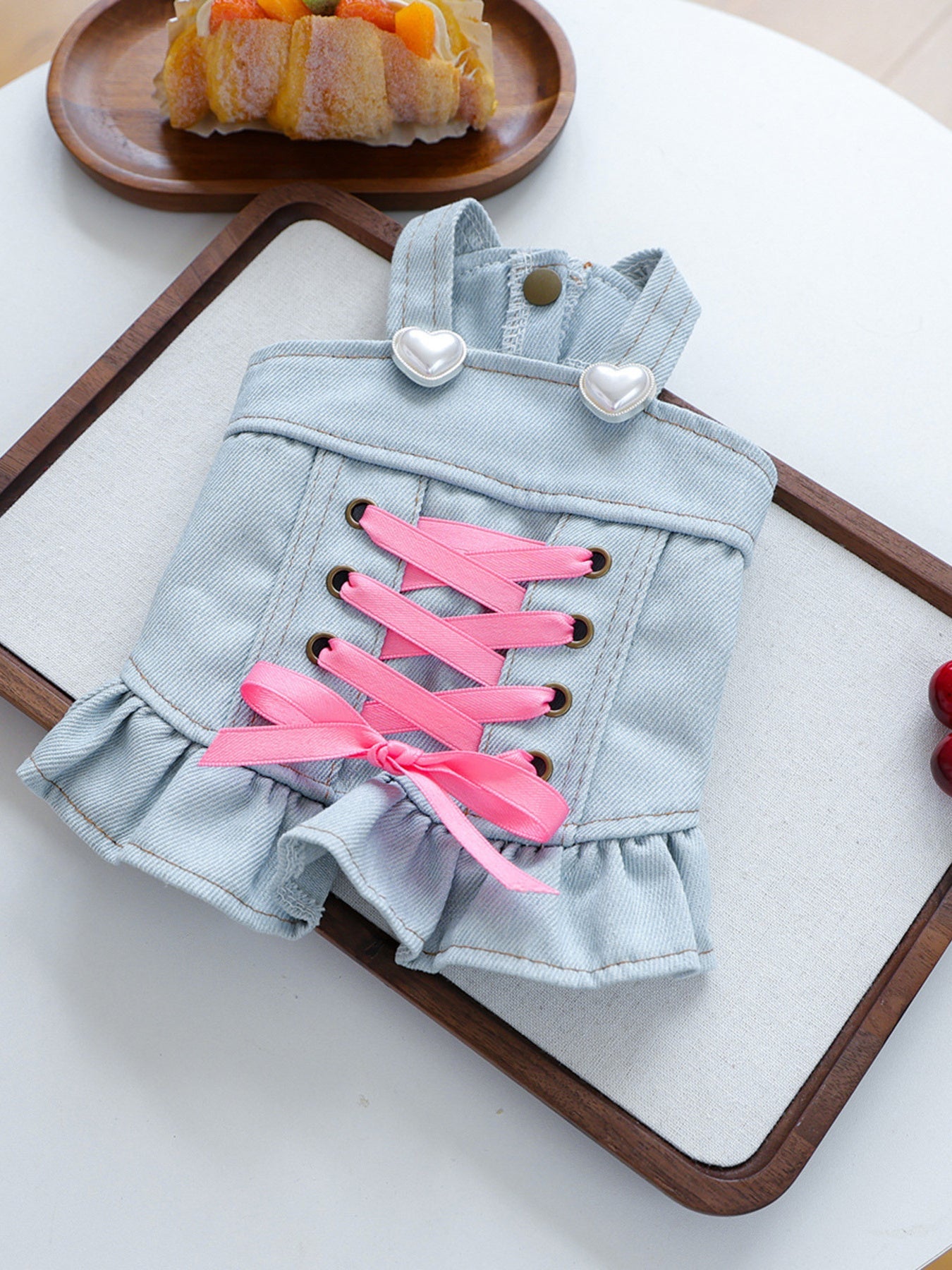 Denim Lace-Up Ruffle Pet Dress