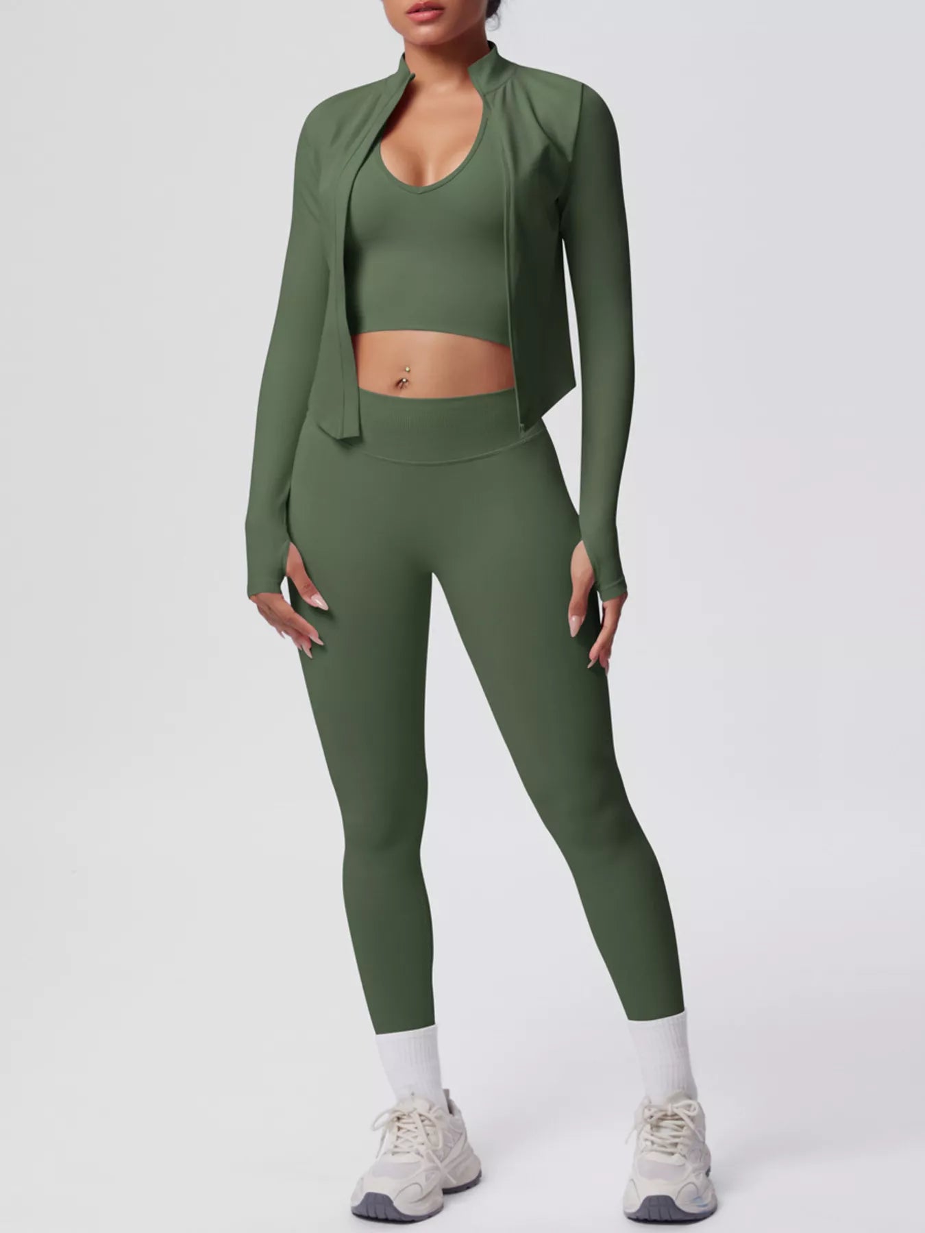 Tank & Zip-Up Jacket and Leggings Three-Piece Active Set