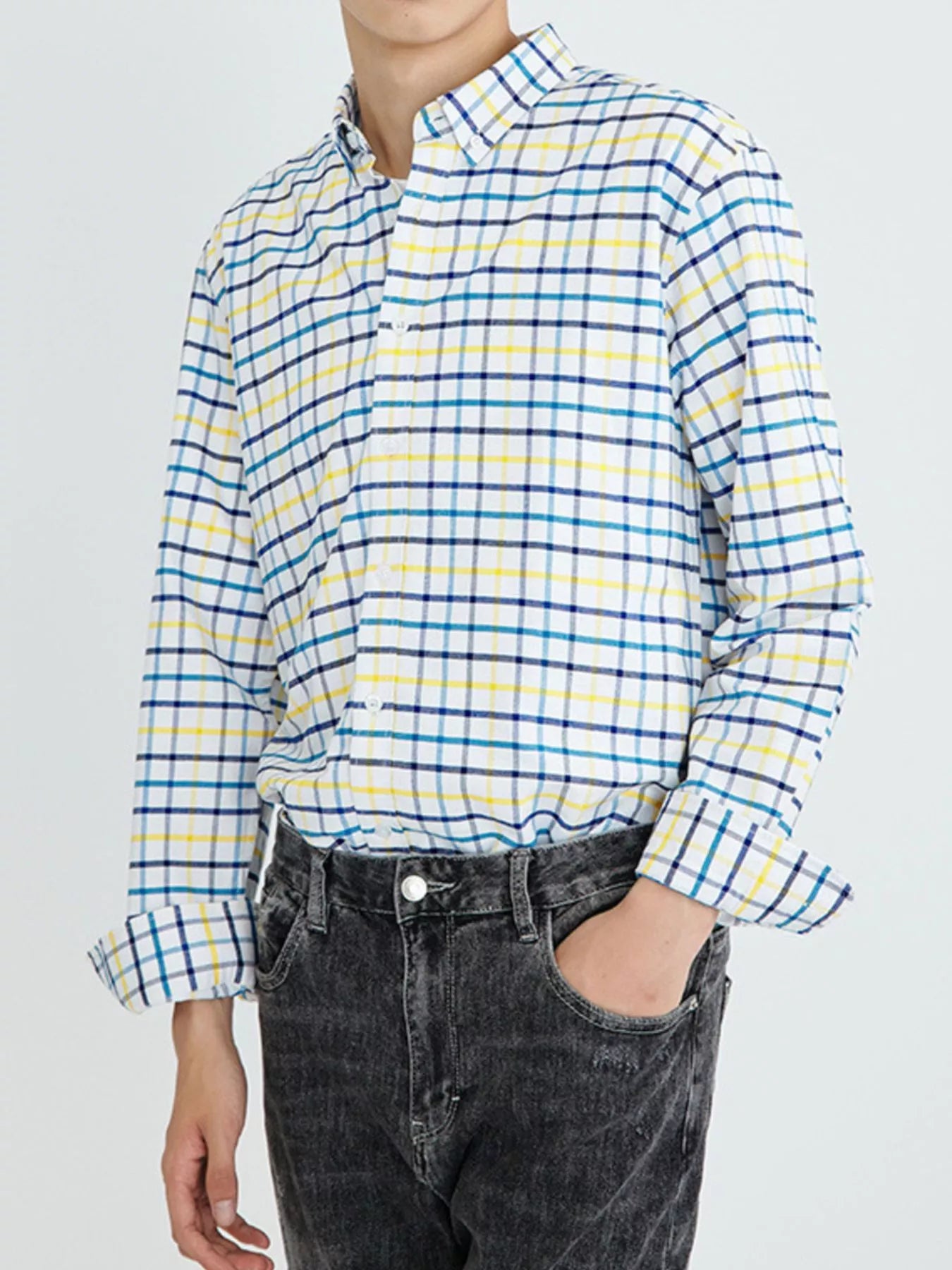 Men's Full Size Plaid Long Sleeve Shirt Plus Size