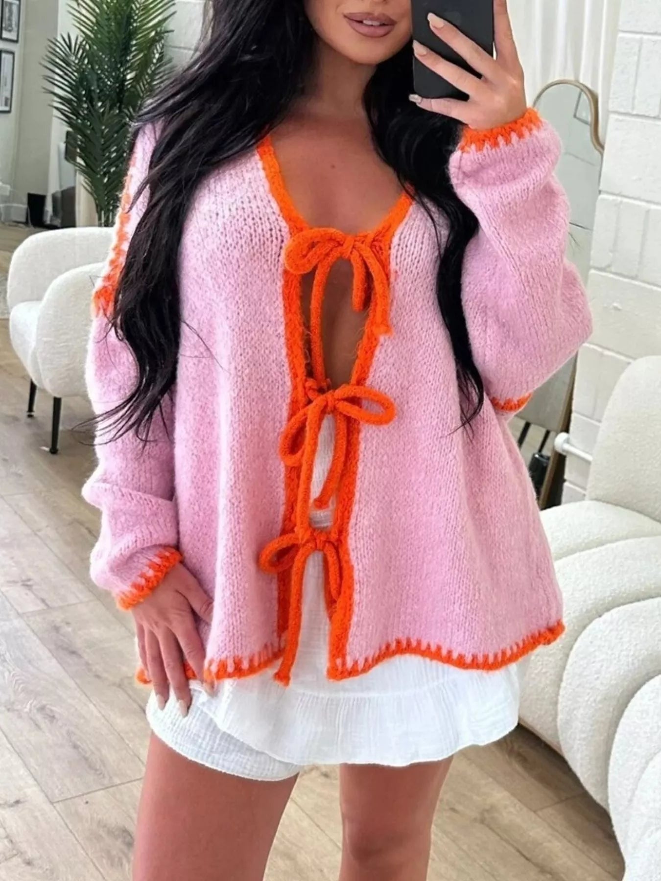 Tie Front Drop Shoulder Cardigan