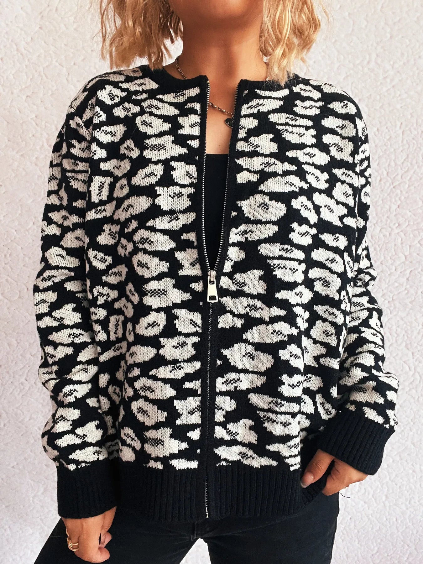 Zip Up Long Sleeve Cardigan
