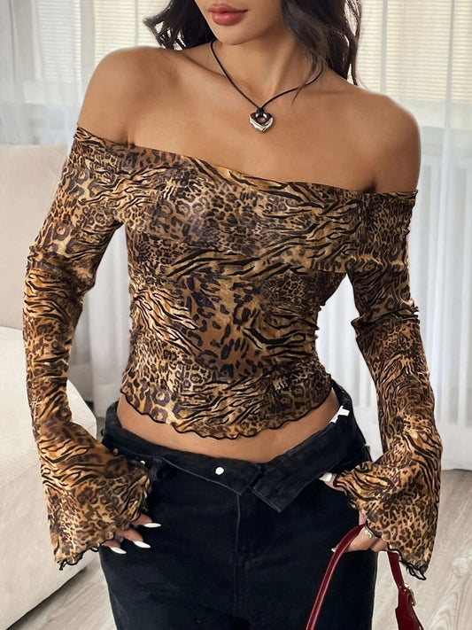 Leopard Print Off-Shoulder Top