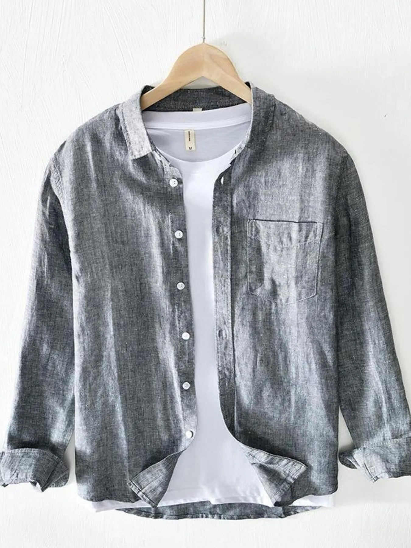 Men's Plus Size Button-Up Shirt with Chest Pocket