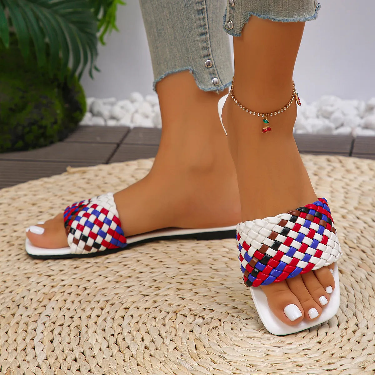 Colorful Open Toe Flats Sandals