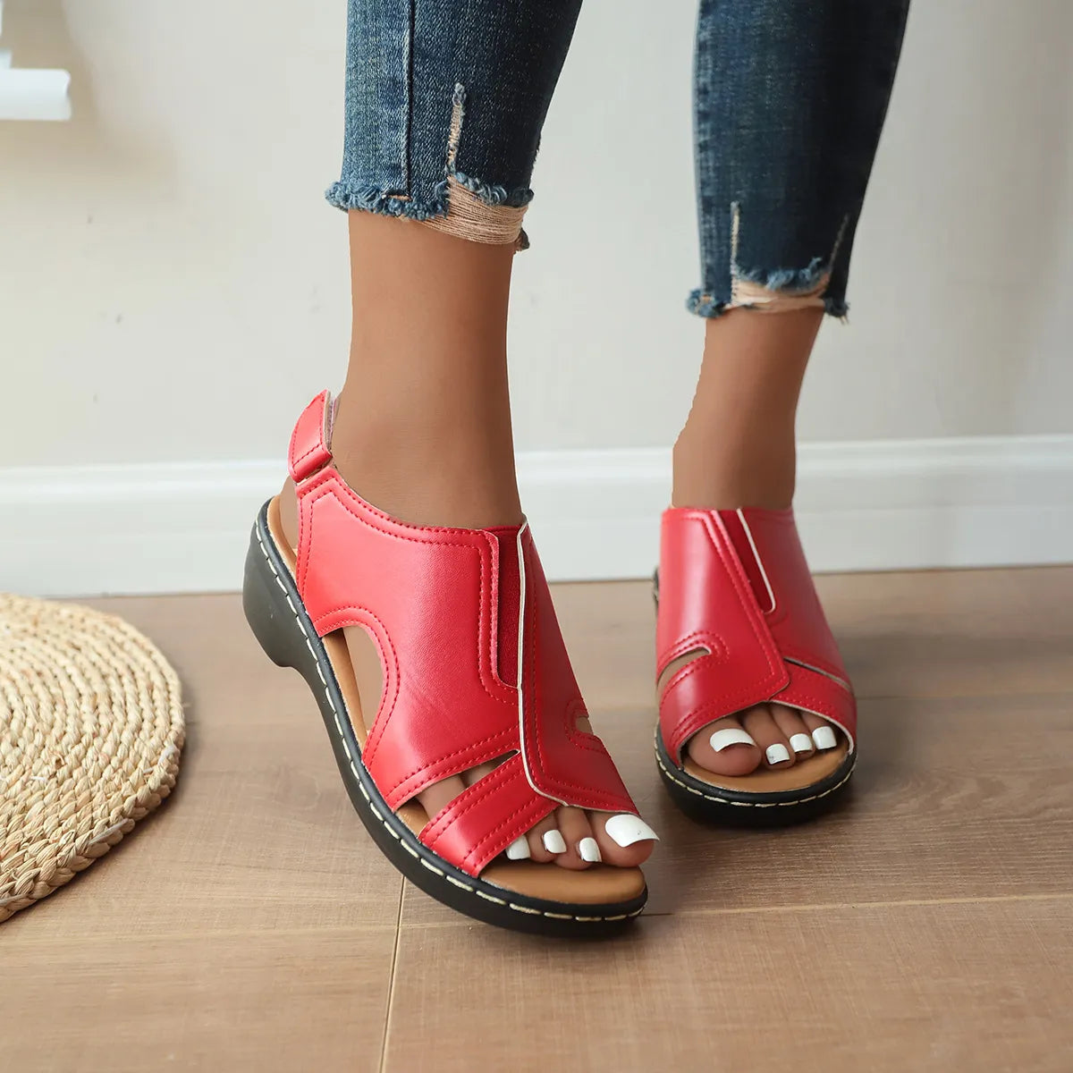 Cutout PU Leather Sandals