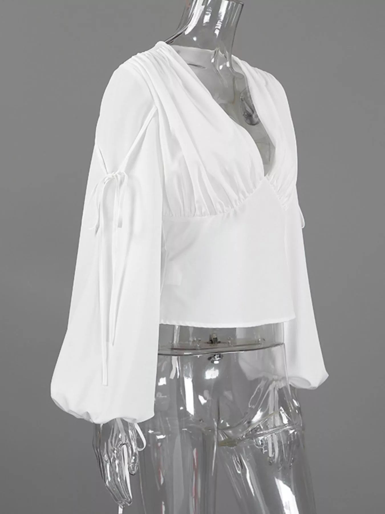 Tied V-Neck Balloon Sleeve Blouse