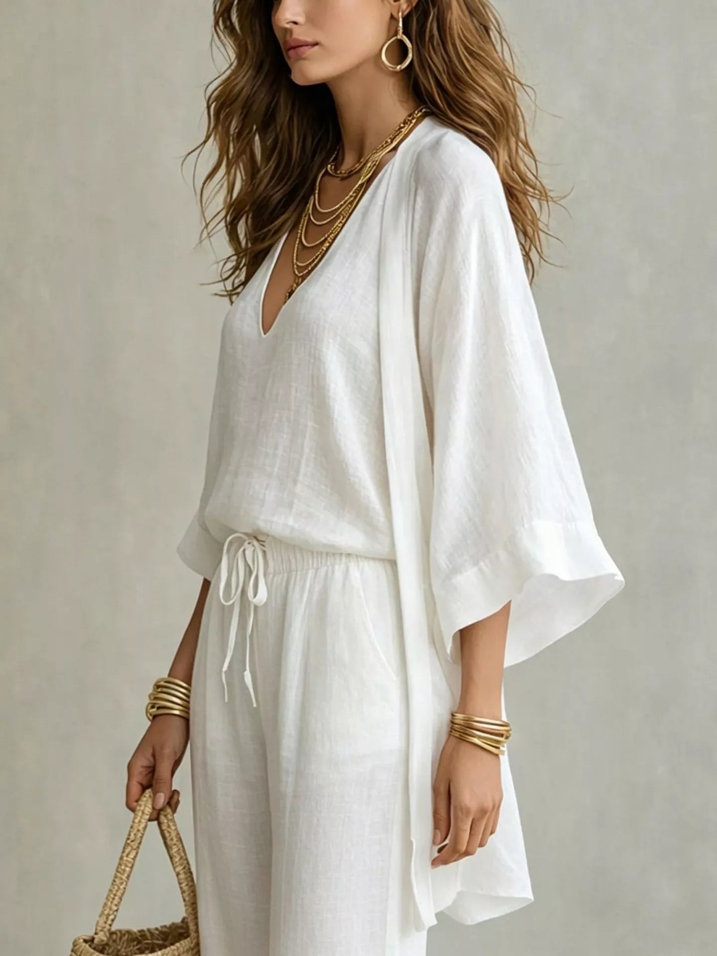 Full Size V-Neck Tank & Cardigan and Pants Set Plus Size