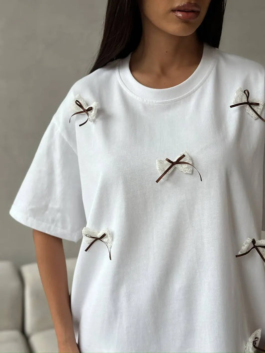 Bow Round Neck Oversized T-Shirt