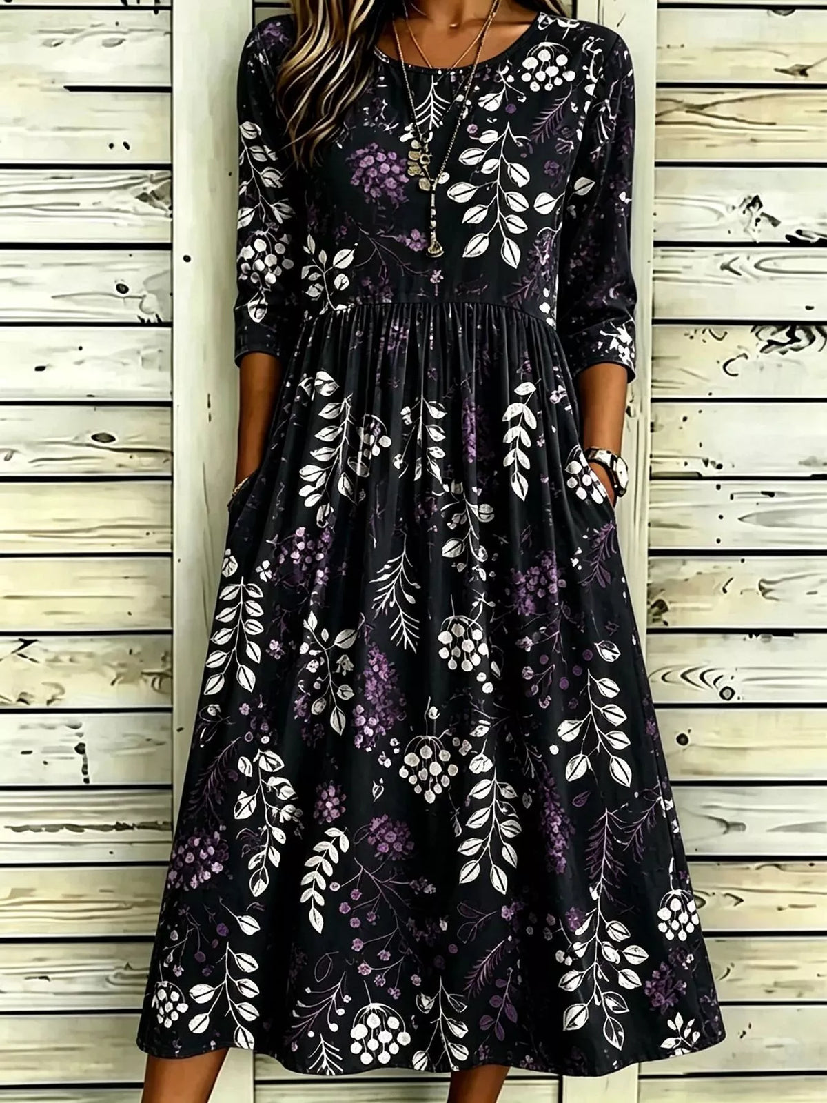 Full Size Printed Midi Dress with Pockets Plus Size