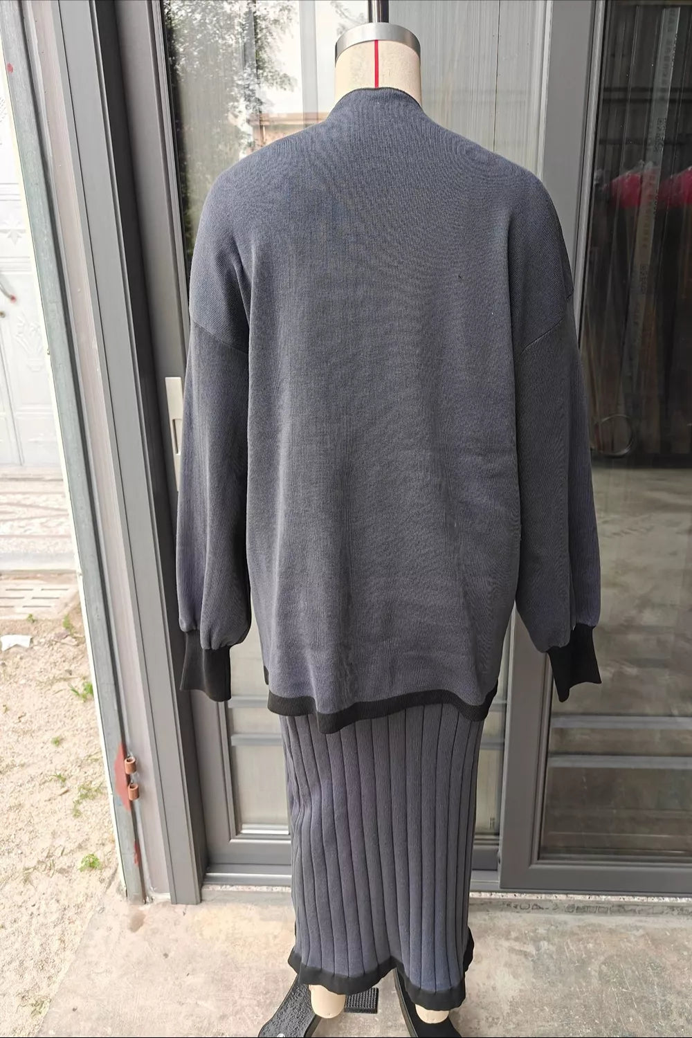 Contrast Trim Ribbed Knit Sweater and Skirt Set