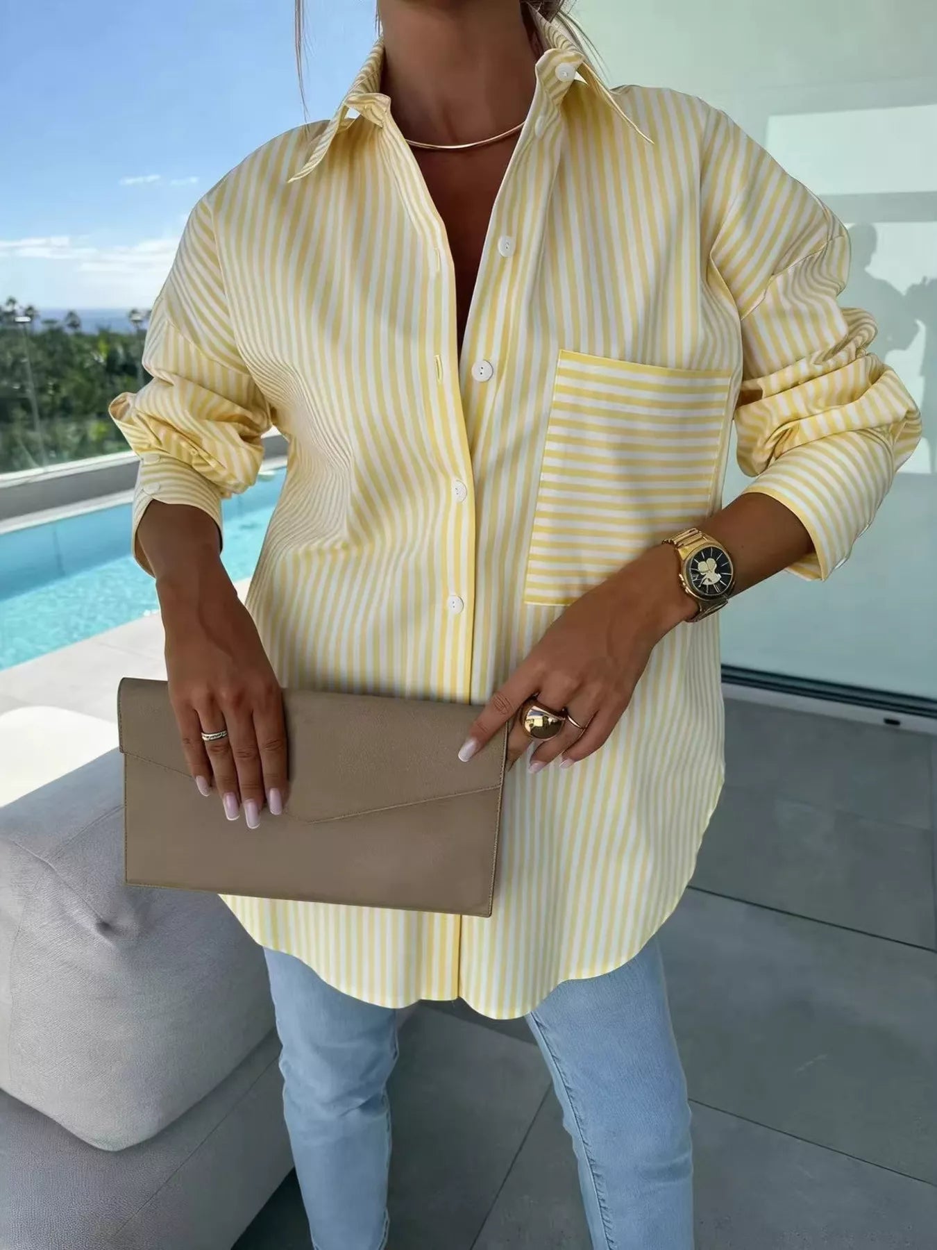 Striped Button Up Long Sleeve Shirt