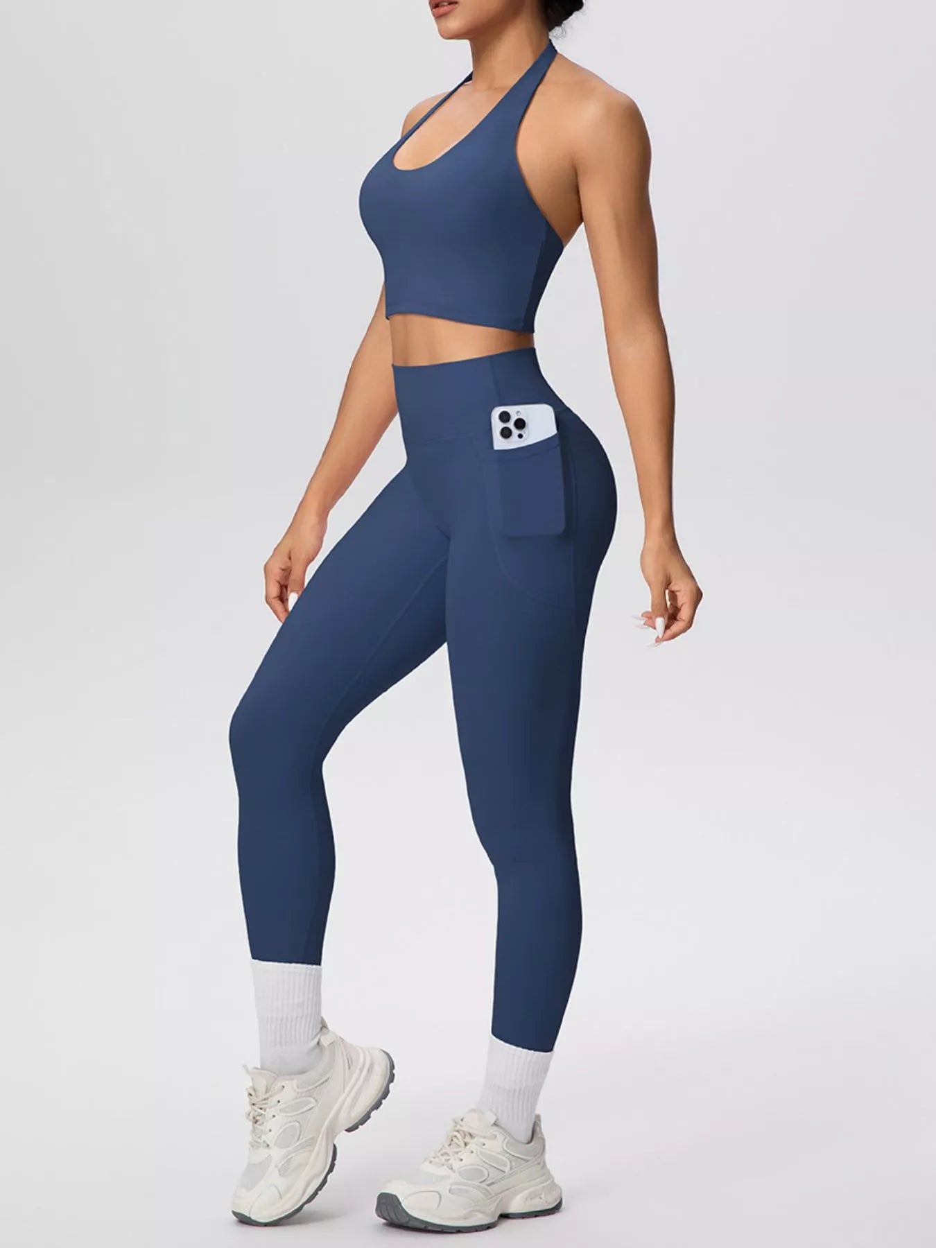 Halter Neck Crop Top and High-Waisted Leggings Active Set
