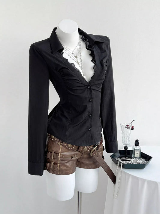 Lace Trim Slim Fit Shirt