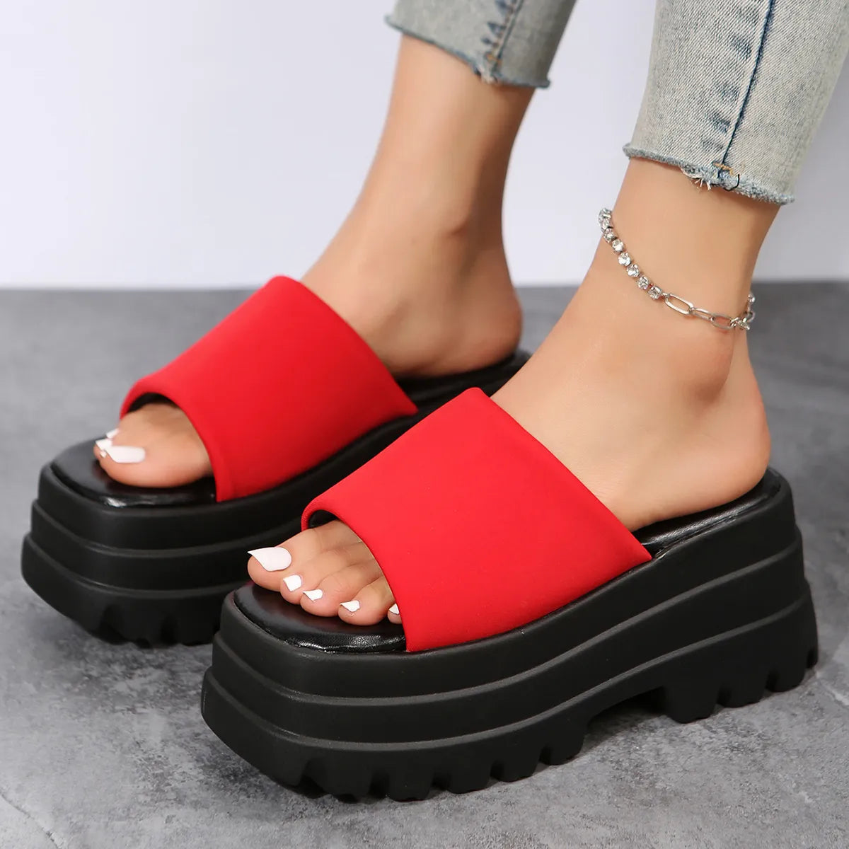 Open Toe Platform Slide Sandals