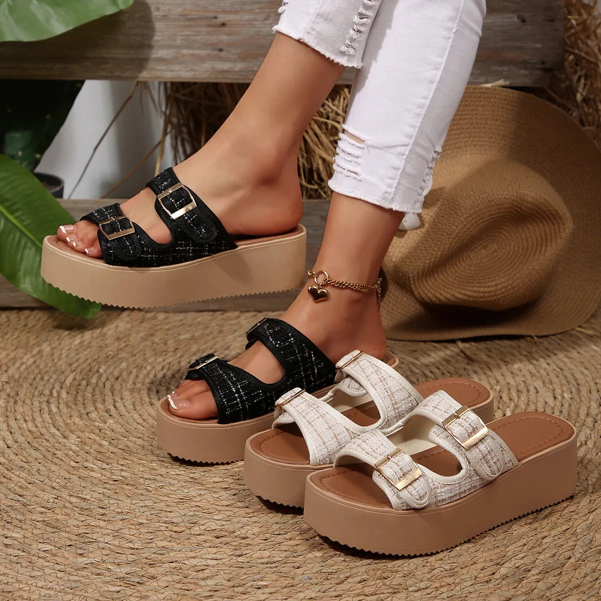 Double Buckle Platform Sandals