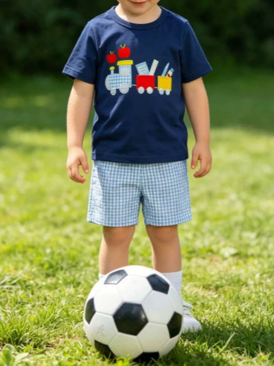 Children's Embroidered Round Neck Tee and Shorts Set
