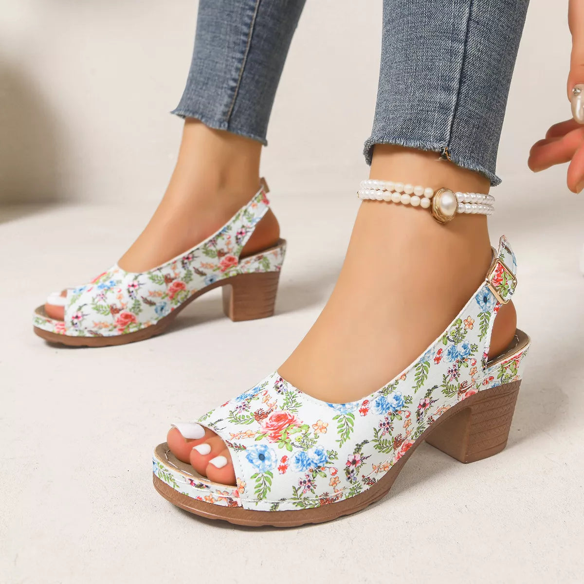 Peep Toe Block Heels Sandals