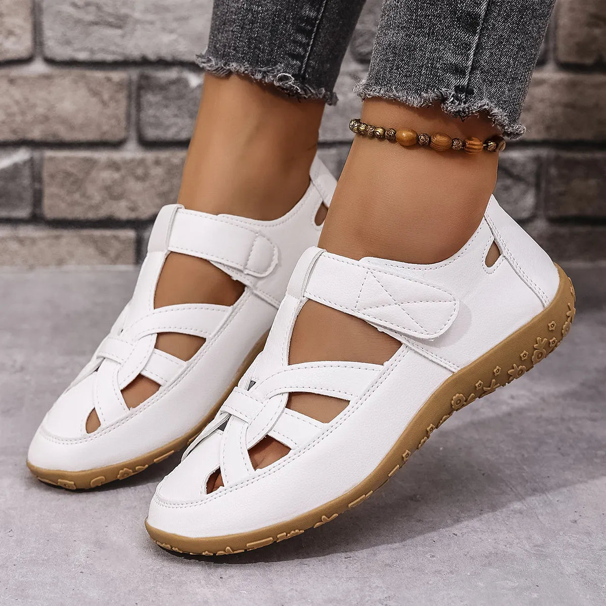 Cutout Sandals with Velcro Straps