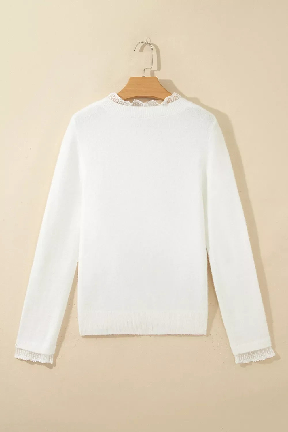 Lace Trim Neck Cuff Patchwork Long Sleeve Pullover Sweater