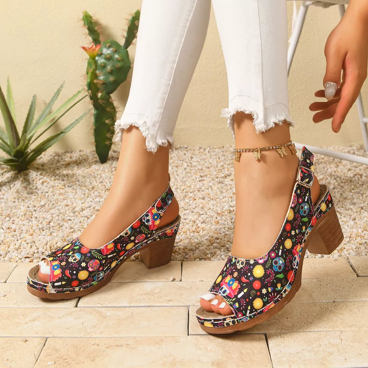 Peep Toe Block Heels Sandals