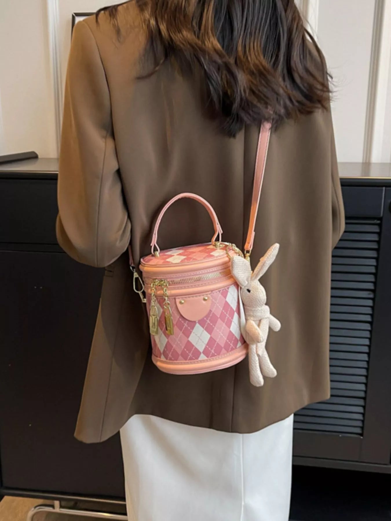 Plaid Bucket Crossbody Bag