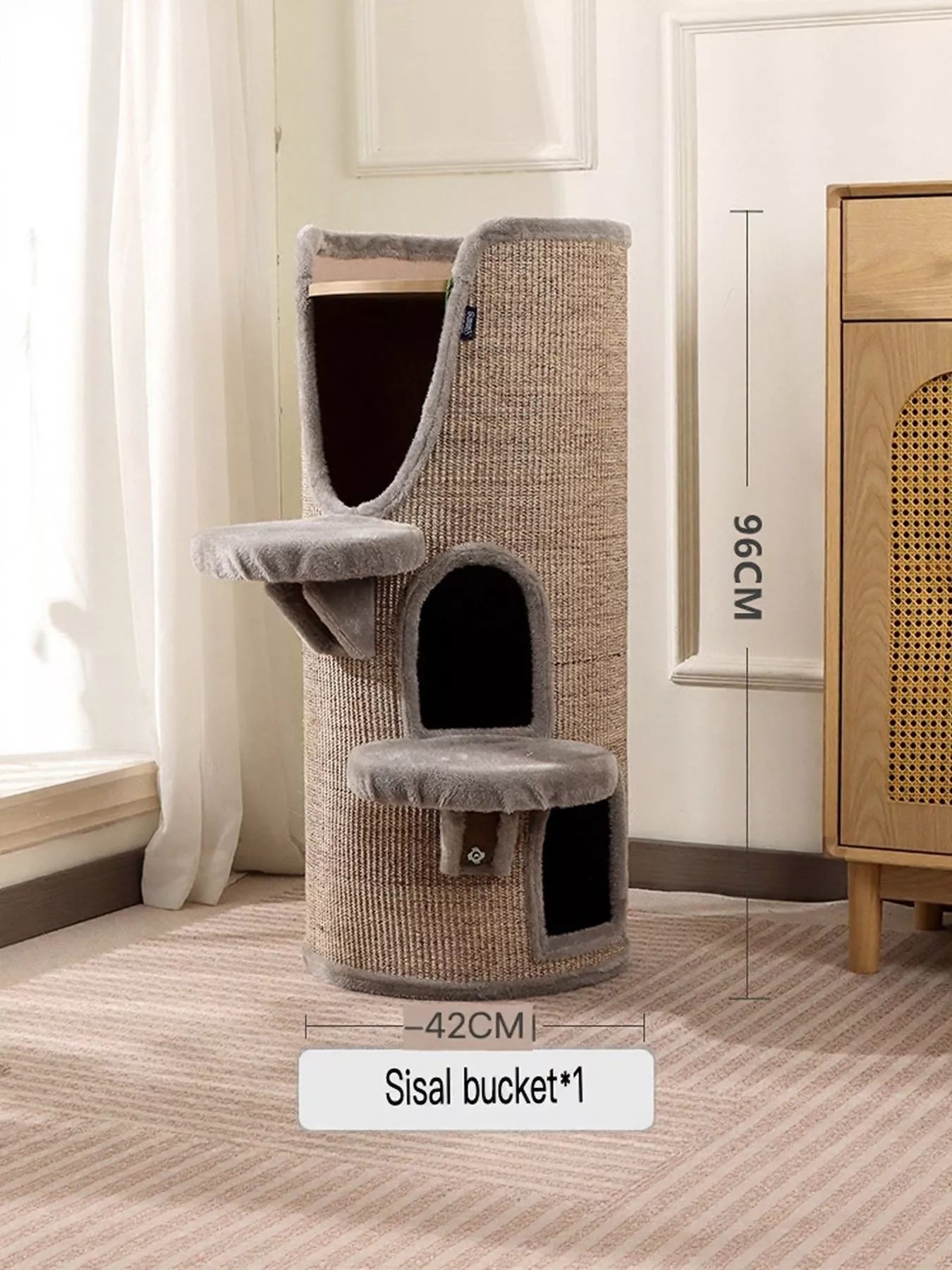 Sisal-Covered Cylinder Cat Tree Condo with Plush Perch