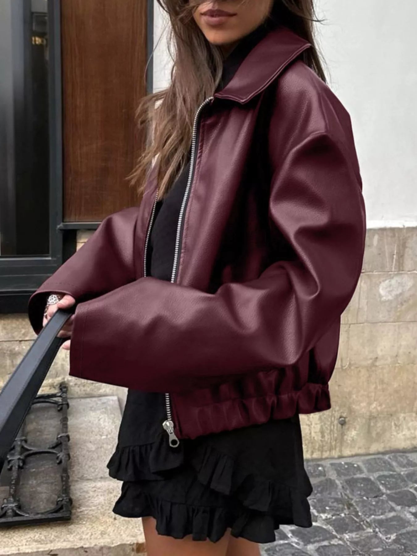 Faux Leather Zip Up Jacket