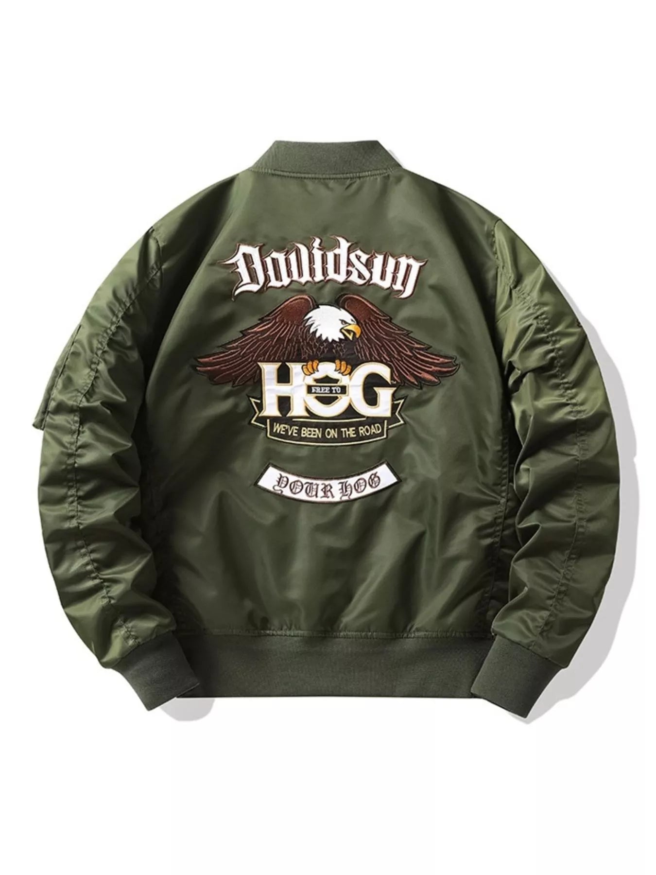 Men's Plus Size Embroidered Zip Up Bomber Jacket