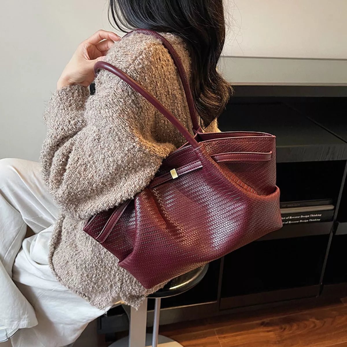 Textured Leather Shoulder Bag