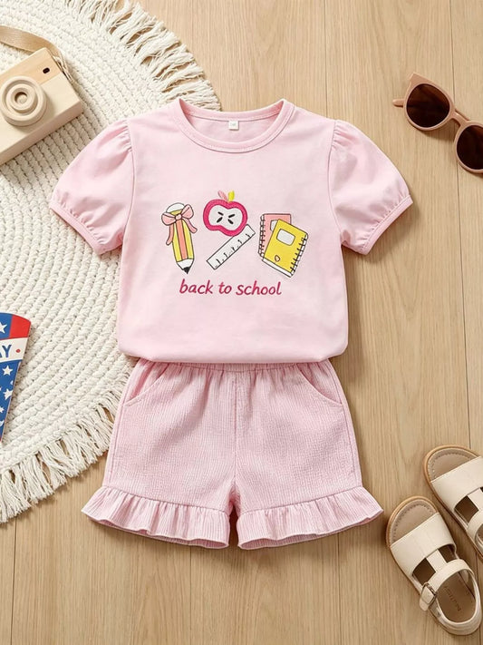 Children's Graphic Round Neck Tee and Shorts Set