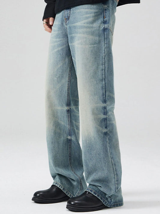 Men's Full Size Washed Cat Whiskers Bootcut Jeans Plus Size