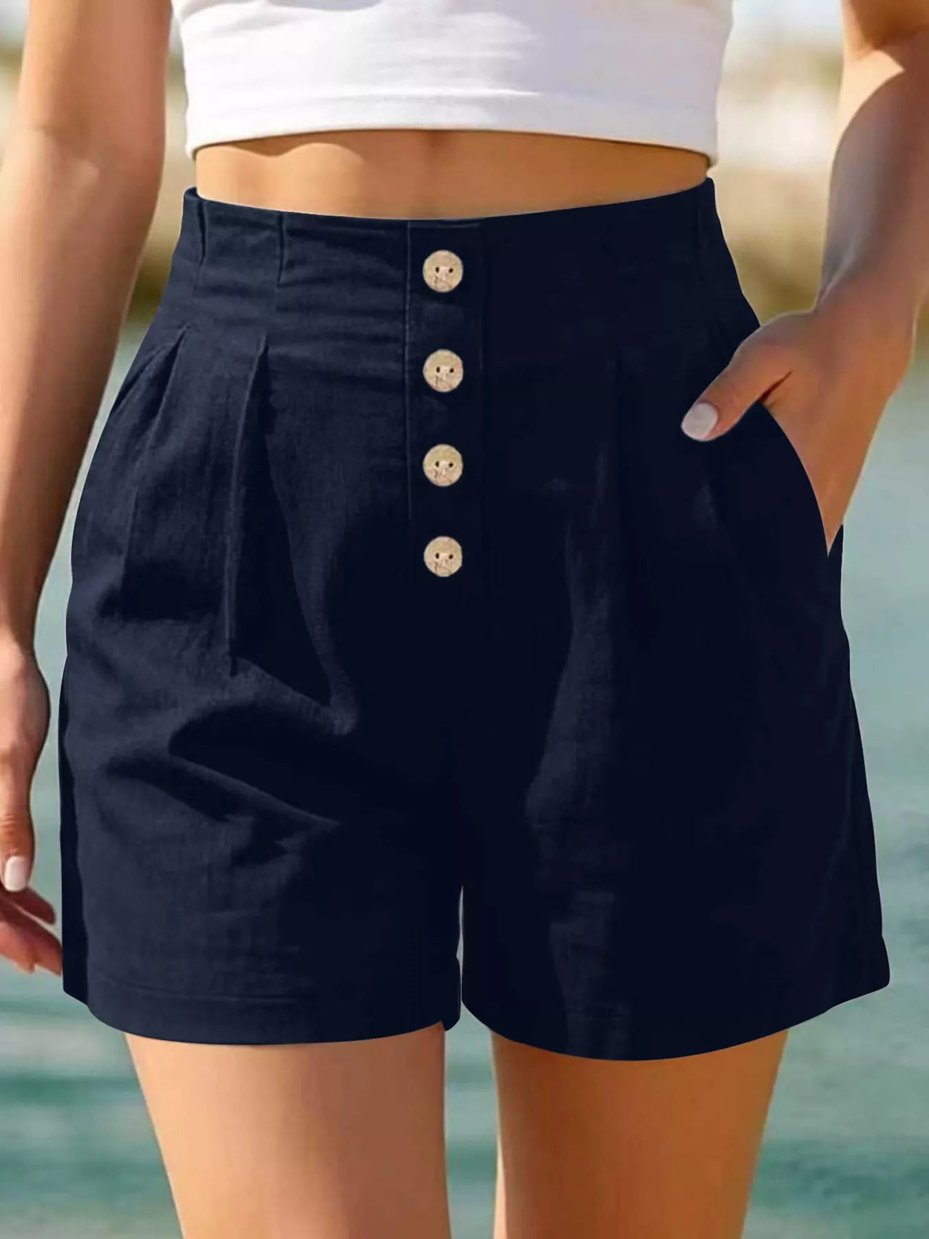 Button Fly High Waist Shorts