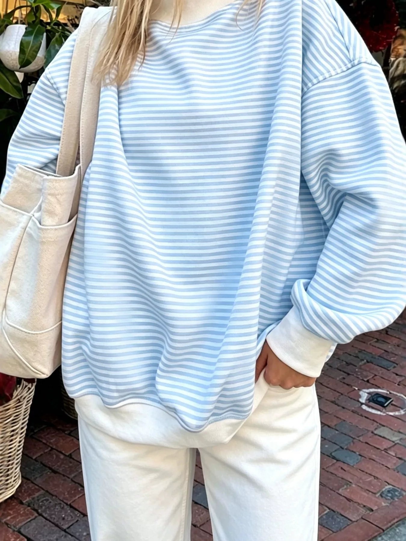Oversized Striped Crew Neck Sweatshirt