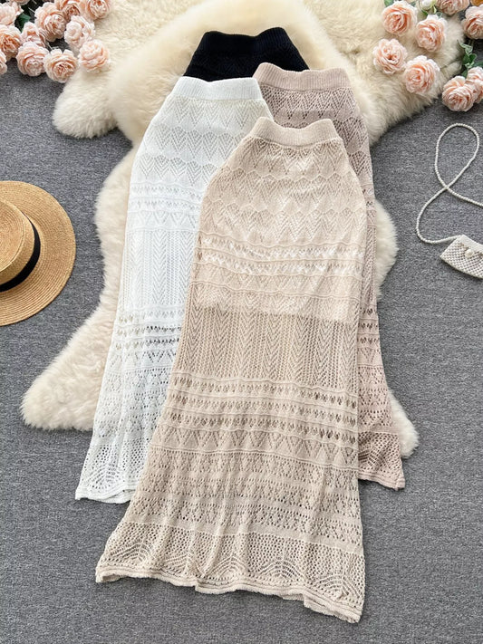 Knitted Hollow Out Maxi Skirt