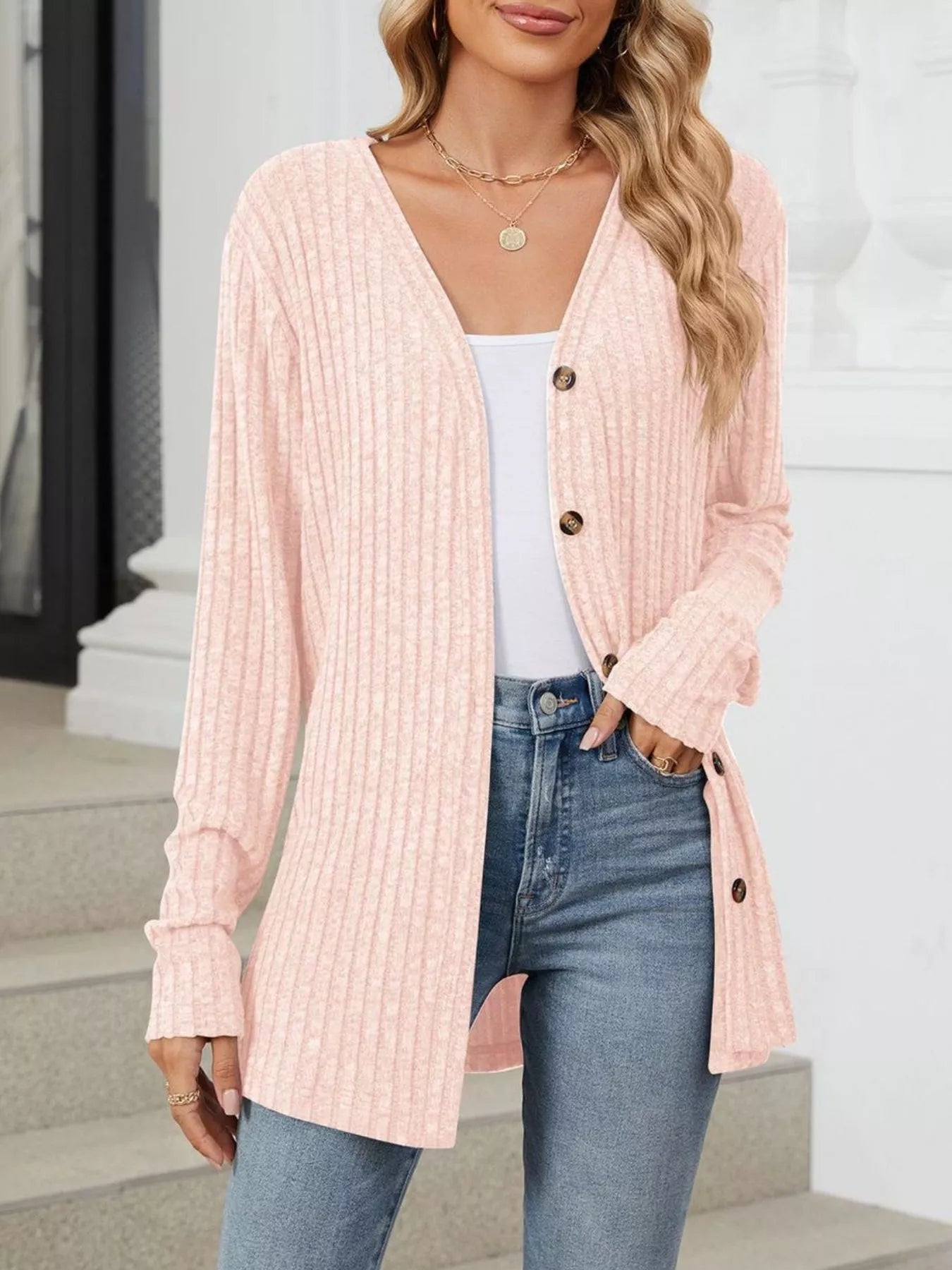 Ribbed Button-Up Cardigan