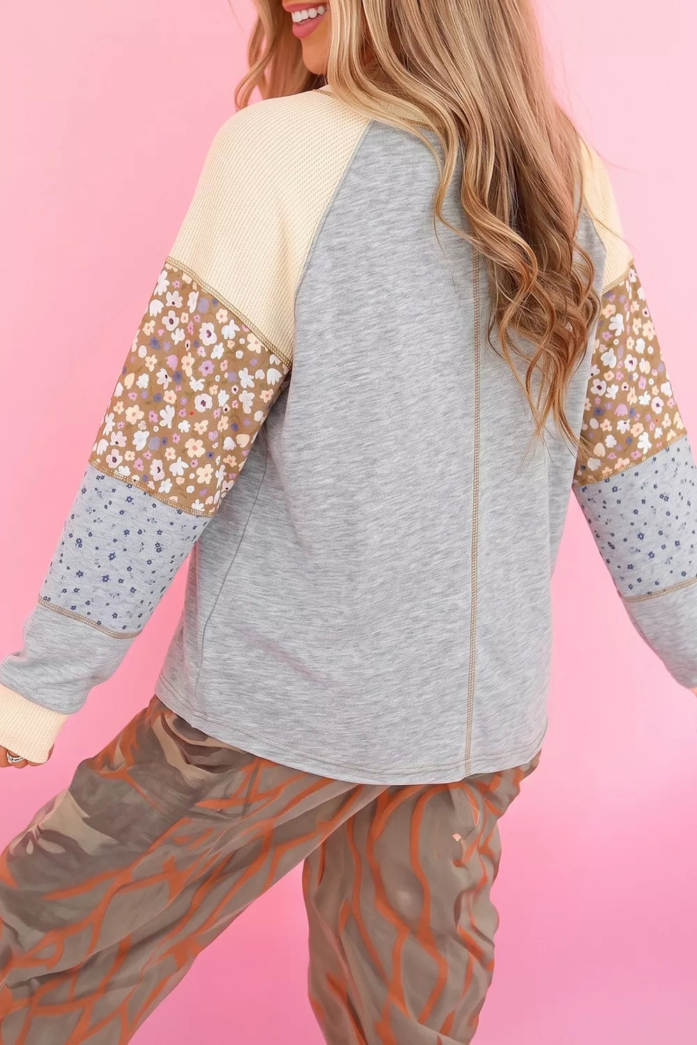 Floral Patchwork Raglan Sleeve Sweatshirt