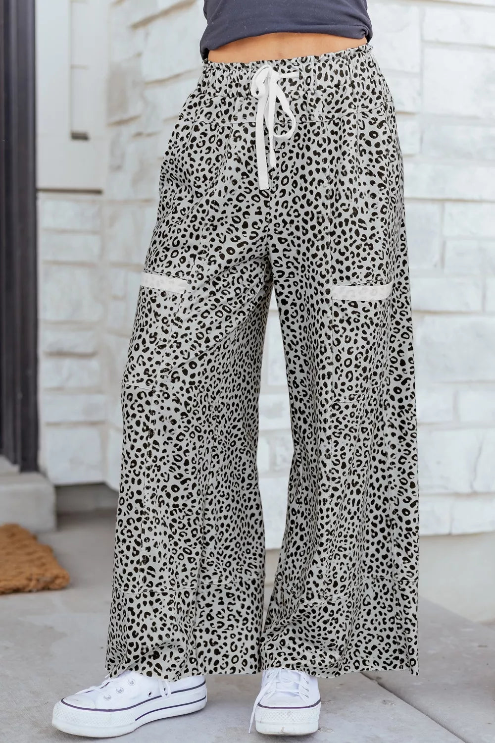 Animal Print Wide Leg Terry Knit Pants